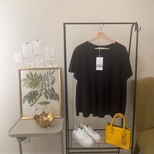 ｛ZARA｝Brand New: Zara, RUFFLED BLEND SHIRT,100% Cotton